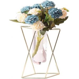 Vase à fleurs en verre avec support en métal géométrie moderne bureau jardinière en verre plantes hydroponiques intérieures pour le bureau à domicile jardin mariage décor (or,m) - Neuf
