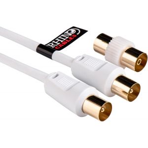 LETNERNY-C&acirc;ble Coaxial M&acirc;le &Agrave; M&acirc;le Coaxial Avec Adaptateur Femelle Or Flash&eacute; Contacts Noir Ou Blanc (50M, Blanc) - Neuf