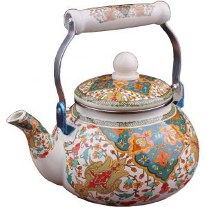 Bouilloire Vintage Pour Induction Gaz, 2.4 L Th&eacute;i&egrave;re Acier &Eacute;maill&eacute; Poign&eacute;e R&eacute;sistante &Agrave; La Chaleur-C&eacute;ramique, Fleur Motif - Neuf