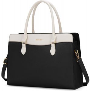 KALANKA-Sac Cabas Femme Sac a Main Grande Capacit&eacute; Sac Ordinateur Femmes 15.6 Pouces PU Cuir Sac de Cours Lycee Imperm&eacute;able pour Travail Affaires Noir et Blanc - Neuf