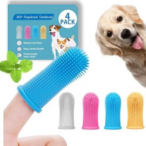 Kit De Brosses &Agrave; Dents Pour Les Doigts (Lot De 4), Poils Enti&egrave;rement Envelopp&eacute;s, Nettoyage Facile Des Dents, Soins Dentaires Pour Chiots, Chats, Chiens Et Petits Animaux De Compagnie, Rose, Orange, - Neuf