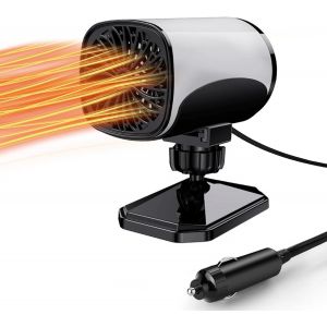 Chauffage de Voiture, 12 V 120 W Chauffage Portable de Voiture, 2 En 1 Réchauffeur de Voiture, Chauffage Et Ventilateur De Refroidissement avec Base Rotative à 360 Degrés et Prise Allume-Cigare - Neuf