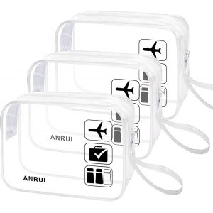 KALANKA-Lot de 3 Trousse de Toilette Transparente, TSA Sac de Toilette Avion pour Le Transport de Liquides, PVC Imperméable Trousse de Maquillage Voyage pour Femme Homme - Neuf