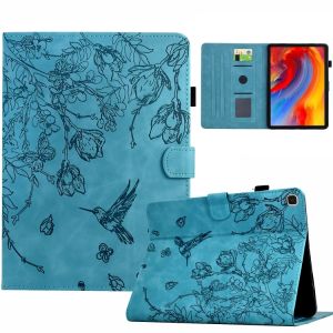 &Eacute;tui en cuir intelligent emboss&eacute; avec fleurs et oiseaux pour Samsung Galaxy Tab S5e T720, Bleu clair - Neuf