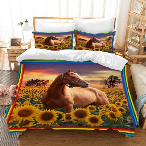 Ulteronixshop-Parure de lit 135 x 200 cm - En microfibre - Motif cheval - Avec fermeture &eacute;clair et taie d'oreiller de 80 x 80 cm - Pour enfant, gar&ccedil;on et adolescent (cheval B, 220 x 240 cm) - Neuf