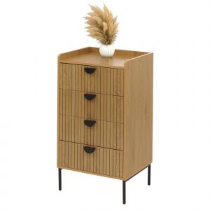 Commode HWC-O39, Armoire Highboard, 4 tiroirs M&eacute;lamine MDF 95x50x42cmnaturel - Neuf