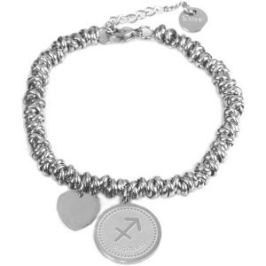 Bracelet En Acier Tressé Avec Pendentif Rond Signe Du Zodiaque Et Petit Pendentif Coeur. Bracelet Du Zodiaque Élégant Livré Avec Pochette En Organza, Acier Allié - Neuf