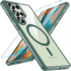 Kal-Coque Pour Samsung Galaxy S25 Ultra 5g, Compatible Avec Magsafe Avec Verre Trempé,Magnétique Protection Samsung S25 Ultra Étui Arrière Housse Transparent Fine Antichoc Case S25 Ultra, Vert - Neuf