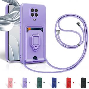 Kal-Cordon De Coque Pour Xiaomi Redmi Note 9 Pro/Note 9s/Note 9 Pro Max,Support Annulaire À 360 Degrés,Fentes Pour Cartes Lanyard Silicone Case -Pourpre - Neuf