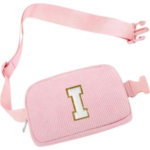 RFCBC-Sac Banane Femme Velours Côtelé, Sac Bandoulière Tendance, Rose Sacoche Banane avec Initiale I pour Faire du Shopping, Voyager, Sortir, Travailler, Anniversaire Mariage Cadeau pour Femmes Fille - Neuf