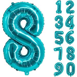 SJZG-Ballon G&eacute;ant En Aluminium En Forme De Chiffre Pour D&eacute;coration De F&ecirc;te D'Anniversaire, Nouvel An, F&ecirc;te Pr&eacute;natale, Anniversaire De Mariage (Turquoise, 8) - Neuf