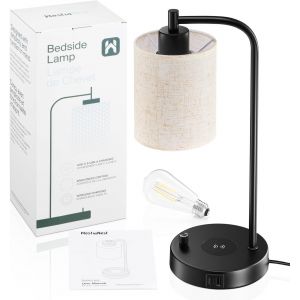 Lampe De Chevet Chambre Led Avec Chargeur &Agrave; Induction Et Ports De Charge Usb-C+A, Lampe De Bureau, Lecture, Id&eacute;ale &Agrave; Poser Sur Table De Chevet, Intensit&eacute; Variable, Abat-Jour En Lin, Chargeur Sans Fil - Neuf