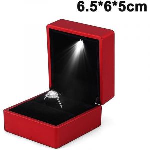 Boîte À Bagues Éclairée Par Led, Coffret Cadeau Pour Boucles D'oreilles, Bagues De Mariage, Présentoir À Bijoux, Organisateur De Rangement Pour Cadeau De Fiançailles, Mariage, Rouge (Piles) - Neuf