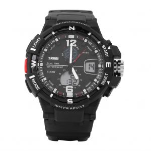 Montre-Bracelet Numerique Etanche A Double Affichage Pour Homme, Bracelet En Caoutchouc (Noir) - Neuf
