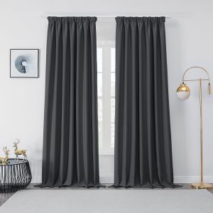 Eryi-Rideau Occultant Et Thermique Isolant Avec Galon Fronceur, Gris Foncé 2 Pièces L132 X H245 Cm, Decoration Pour Fenetre Salon Chambre Et Bruit - Neuf