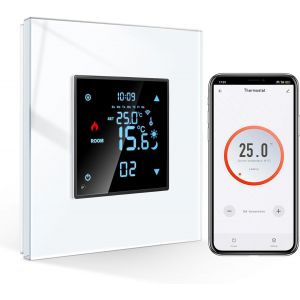 CNBINGO Thermostat intelligent encastr&eacute; avec vitre en verre cristal - Thermostat d'ambiance num&eacute;rique Wi-Fi - Compatible avec Alexa Echo, Google Assistant - 16 A - Blanc - Neuf