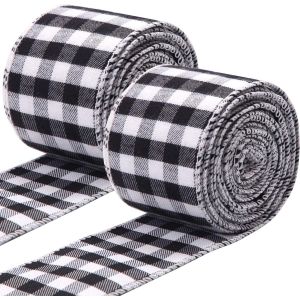Blanc Et Noir &Agrave; Carreaux En Toile De Jute Ruban De No&euml;l Ruban Filaire (5cm X 6m), Ruban D'emballage Pour L'artisanat De No&euml;l D&eacute;coration, Floral Arcs De L'artisanat - Neuf