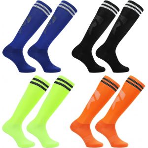 Kalanka-Lot De 4 Paires De Chaussettes De Football Pour Enfants, &Eacute;lastiques, De Course Neutres, 5-12 Ans (Bleu Fonc&eacute;, Orange, Noir, Vert) - Neuf