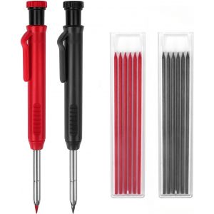 KALANKA-Crayon de Charpentier avec 12 Porte Mine, Crayon Charpentier pour 45mm Trou Profond, Crayons Menuisier avec Taille-Crayons Int&eacute;gr&eacute; pour Bricolage Architecte Menuisier - Neuf