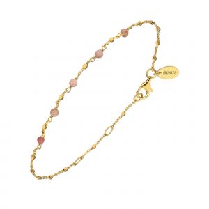Bracelet Argent Doré Pierres Naturelles Quartz Rose Fraise - Neuf