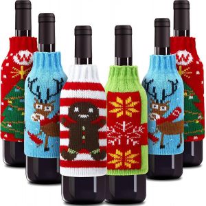 Ventes promotionnelles 6 pièces moche pull Noël bouteille de vin couverture et chapeau tricoté bouteille de vin robe Père Noël renne bonhomme de neige Noël vacances fête de - Neuf