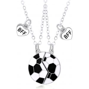 Collier D'amitié En Argent 2 Pièces Avec C?ur, Collier Football Bff Pour 2 Garçons Ou Filles - Neuf