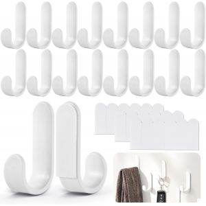 meimie-18 Pièces Forme De J Crochet Adhesif Mural Solides,Forme De J Crochets Adhesifs Muraux 5.8 Cm Long,Crochet Adhésif Faciles À Installer,Pour La Salle Bain Et La Cuisine (Blanc) - Neuf