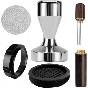 CMWS-Lot de 22 tampons à Expresso de 51 mm, Presse-Expresso de 51 mm avec Tapis à Expresso, mélangeur à café, cuillère à mélanger, pichet à mousser, Stylo Latte Art et pochoirs décoratifs - Neuf
