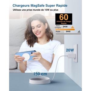 Chargeur Induction Magn&eacute;tique Pour Iphone,Chargeur 15w Rapide Compatible Avec Magsafe Apple,Chargeur Blanc Sans Fil Pour Iphone,Station De Charge Pour Apple Et Airpods - Neuf