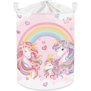 MEVRONISSHOP-Panier Rangement B&eacute;b&eacute; Arc-en-ciel Rose Corbeilles &agrave; Linge Sale Filles pour V&ecirc;tements Boite de Rangement Jouets pour Salle de Bain Chambre &agrave; Coucher, Arc-en-ciel, 36x45 cm - Neuf