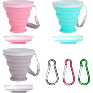 Kalanka-Lot De 3 Gobelet Pliable, Tasse Pliable En Silicone 200ml, Gobelet Retractable R&eacute;utilisable Avec Couvercle & Boucle - Pour Pique-Nique/Campings/Randonn&eacute;e En Plein Air/Voyage - Neuf