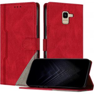 Kal-Étui Pour Samsung Galaxy J6 2018, Housse En Cuir Pu Avec [Protection Antichoc Tpu] [Fonction Support] [Porte-Cartes ] Antichoc Magnétique Coque Pour Galaxy J6 2018 - Rouge - Neuf