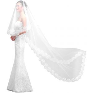 Voile De Mariée Avec Bords En Dentelle, Voile De Mariage Ondulé, Long De 5 Mètres, Élégant - Neuf