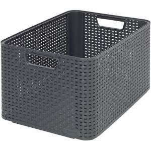 Panière de Rangement 30L en avec un Design Rotin Tressé pour Salle de Bain, Chambre, Bureau - Poignées Ergonomiques - Ivoire - Neuf