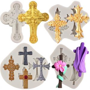 Lot De 4 Moules À Gâteau En Forme De Croix En Silicone Pour Décoration De Gâteau De Baptême Cupcakes Bonbons Chocolat Pâte À Gomme Pâte Polymère - Neuf