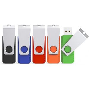 Clé USB 32Go 2.0 Lot de 5 Clef USB 2.0 32 Go LED 5 Pièces 32GB Cle USB Flash Drive 32Giga avec Pince en Métal à 360° Fonctionne avec PC (Noir Bleu Rouge Vert Orange) - Neuf