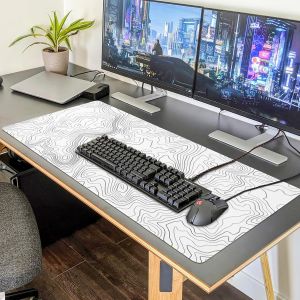 JGD-Tapis de Souris XXL Tapis de Souris Gamer 900 x 400mm Optimis&eacute; pour Capteur, Haute Pr&eacute;cision et Vitesse avec Bords Cousus et Base Antid&eacute;rapante (Topographique Blanc) - Neuf