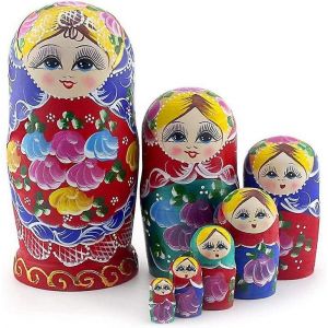 Matryoshka Wood Stacking Nested Set - 7 Pièces Poupées Gigognes Russes Faites À La Main - Neuf