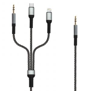 Câble audio multi-extrémité Jack 3.5mm, USB-C, Lightning vers Jack 3.5mm 1.5m LinQ - Neuf
