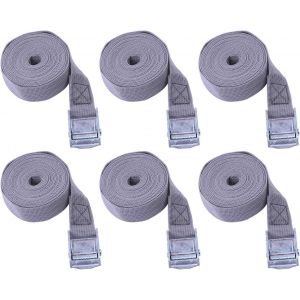 CHECARZHN--NO1-6 Pièces Sangle À Cliquet Sangle Arrimage, Sangles D'Arrimage Boucle Sangle Sangles De Serrage, Sangle Demenagement Pour Voiture Moto Velo Transport Et Rangement (25 Mm * 4 M, Gris Beige) - Neuf