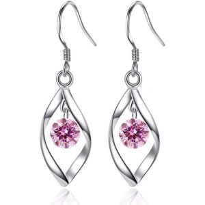 Trahoo-Parure Femme Argent Fin 925 Avec Zirocon Cubique 5a Bleu, Ensemble De Bijoux Boucles D'oreilles + Collier En Forme Tordue, Parure De Bijoux Chaîne Pendentif Hypoallergénique Pour Femme Fille - Neuf