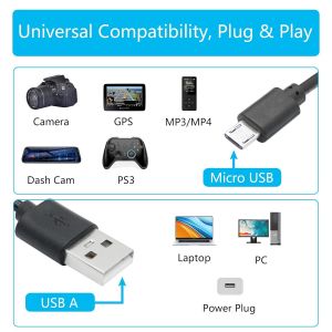 C&acirc;ble D'Alimentation Micro Usb Pour Cam&eacute;ra Embarqu&eacute;e, 11 Ft, Fiche Usb A Vers Micro Usb M&acirc;le 24 Awg Pour Micro Dashcam, R&eacute;troviseur, Cam&eacute;ra De Recul, Etc. (Noir) - Neuf
