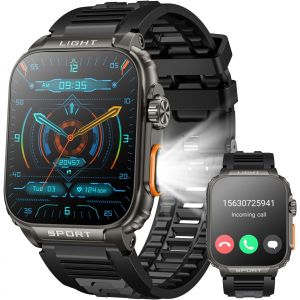 KALANKA-Montre Connectée Homme avec Appel Bluetooth: 1.91" Militaire Smartwatch avec Lampe de Poche LED Montre Fitness homme 100 Modes Sportif Moniteur de Sommeil Podometre Montre Intelligent pour An - Neuf