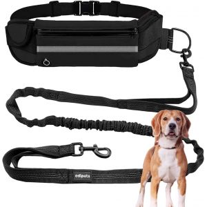 Jgd-, Laisse Canicross, Main Libre Chien, Pour Ceinture, Running, Anti-Tirons, R&eacute;fl&eacute;chissant, 160-220 Cm (Noir) - Neuf