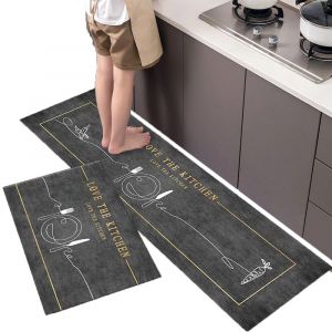 Lot De 2 Tapis De Cuisine Antid&eacute;rapants 40x60cm Et 40x120cm Pour La Maison Et Le Bureau - Style 4 - Neuf