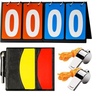 Acdsgd-Kit D'arbitre De Football De 10 Pi&egrave;ces Contenant 4 Tableaux De Score Num&eacute;riques Portables Et Palmes, Sifflets De Sport En Acier Inoxydable, Cartes Rouges Et Jaunes Avec Carnet De Notes Pour - Neuf