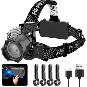 Lampe Frontale Led Rechargeable, Lampe Frontale 10000 Super Bright Avec 3 Modes D'éclairage, Lampe Frontale Ajustable À 90°, Lampe Frontale Légère Étanche Ip65, Adaptée À L'utilisation En Extérieur - Neuf
