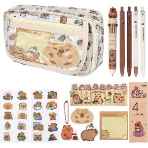 MAA-Capybara ¿ Trousse à crayons Capybara de grande capacité avec poupées, stylos à bille, autocollants, porte-clés, autocollants, notes adhésives, jolie trousse à crayons pour enfants, étudiants - Neuf
