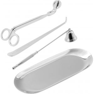 4Pcs Kit D'Outils De Couverture De Bougie, Éteignoir À Bougie, Coupe-Mèche, Cuillère À Mèche En Acier Inoxydable Et Plateau De Rangement Pour La Mariage Et La Fête À La Maison (Argent) - Neuf