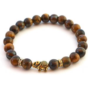 Bracelet &Eacute;l&eacute;phant Avec De V&eacute;ritables Perles De Pierre Naturelle De 8 Mm Et Des Accents De Cristal Avec Certificat D'authenticit&eacute; - Neuf